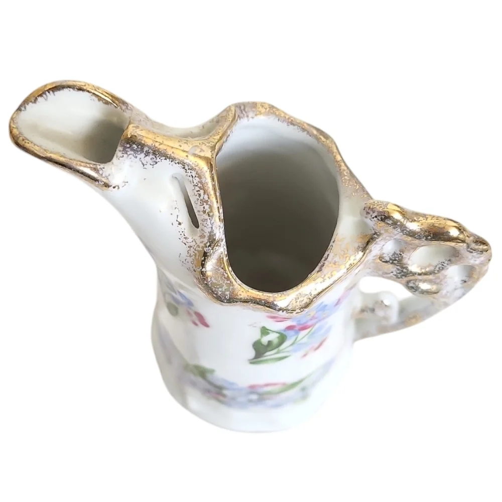 Vintage Royal Crown Hand Painted Gold Trim Floral Creamer 5 1/8
